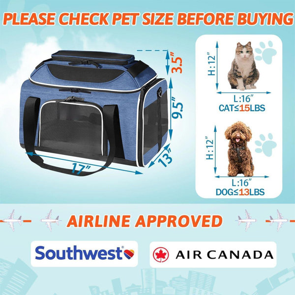 Air canada pet outlet carrier size